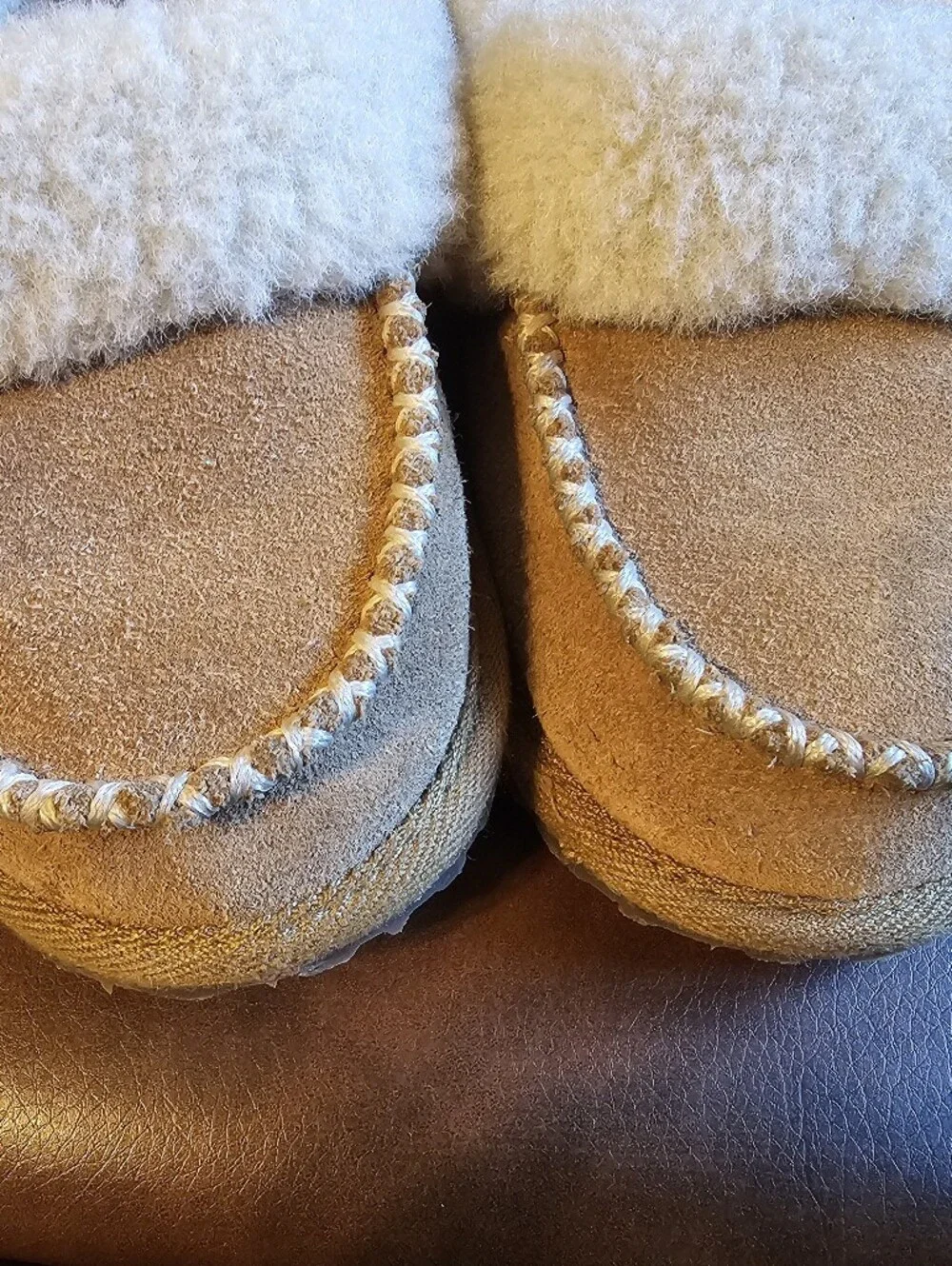 Kids Tan Faux-Shearling Moccasin Slippers